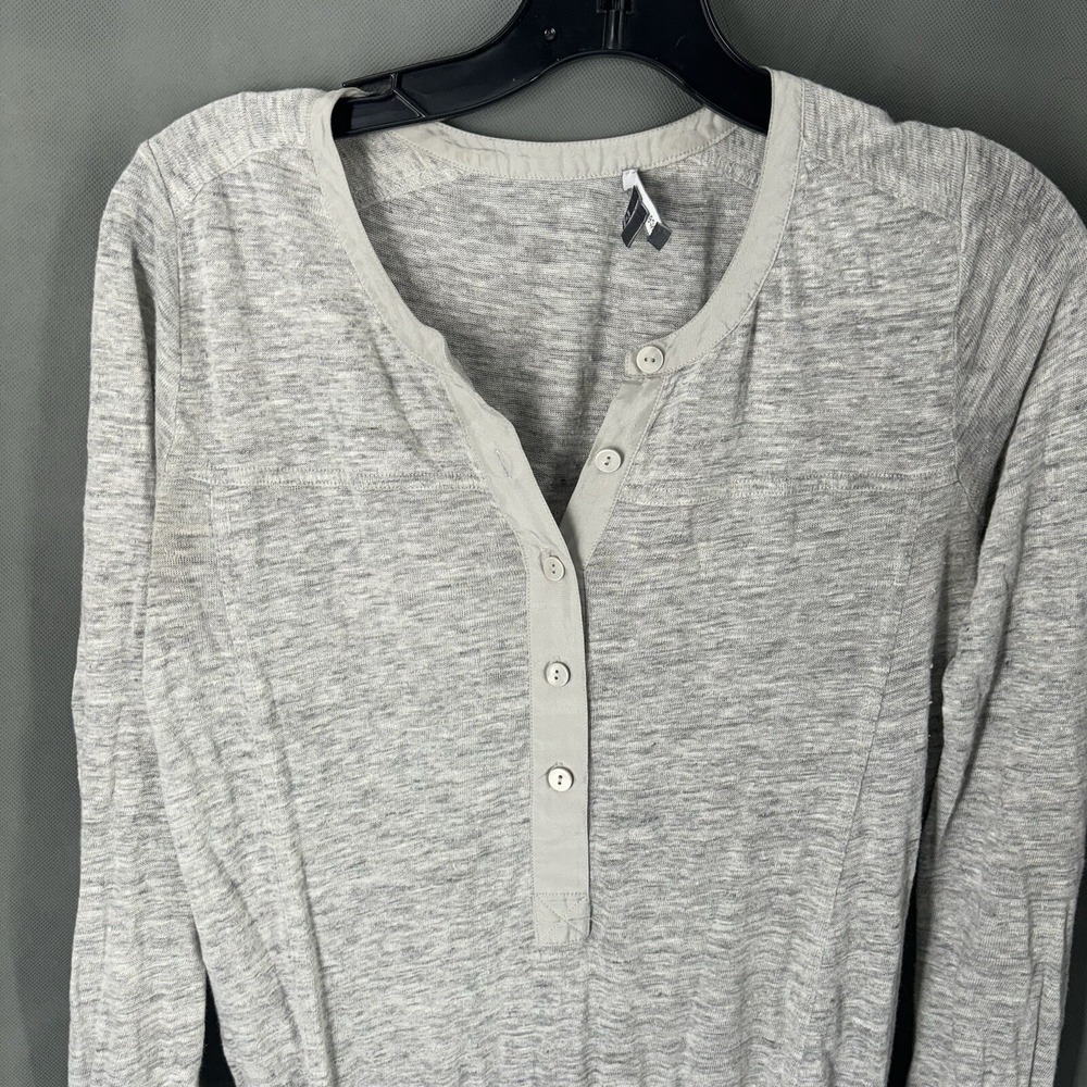 Vince Dress Womens XS  Gray Linen Henley Shirtdress Roll Sleeves Tie Waist - Picture 3 of 10
